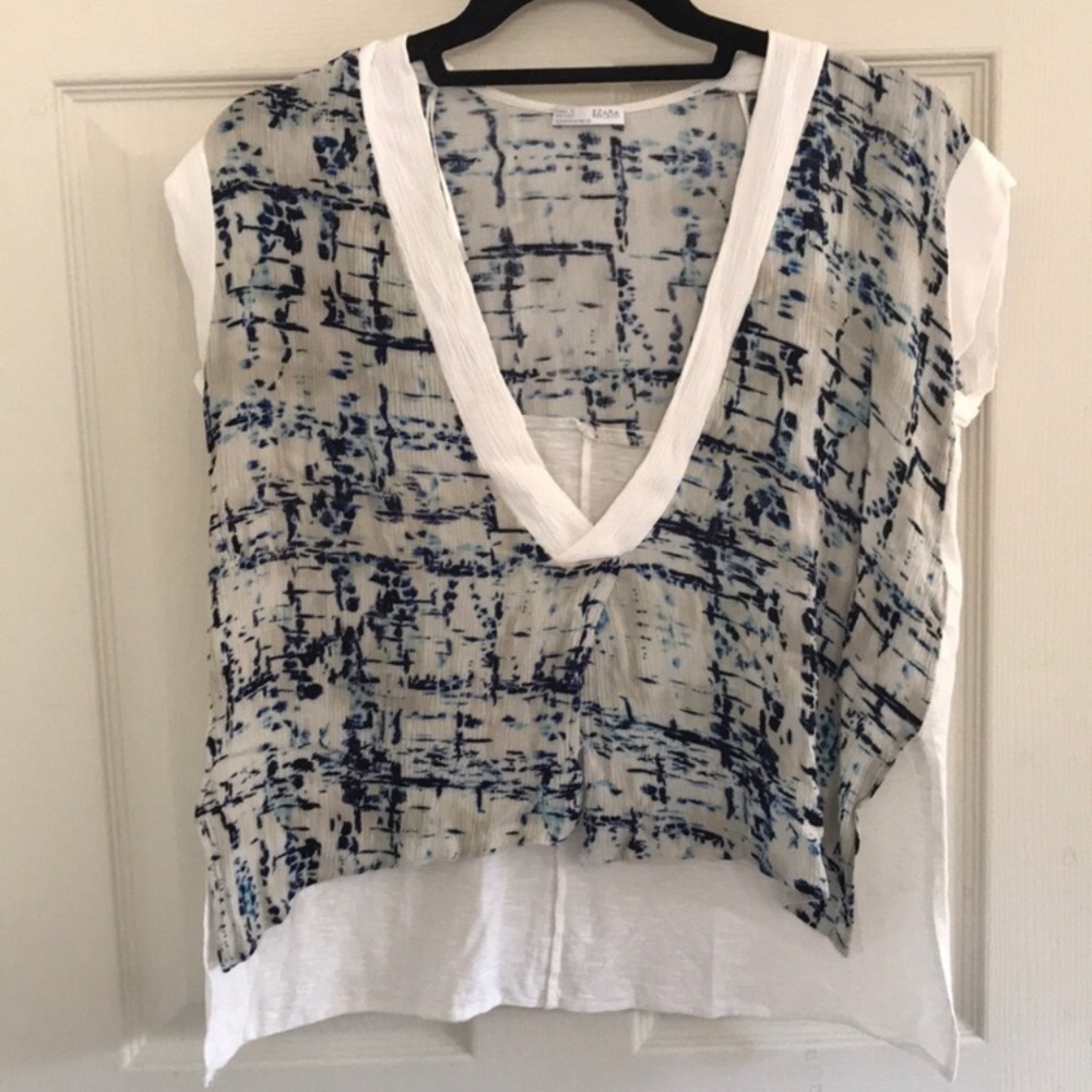 Blue and white deep v neck Zara tee